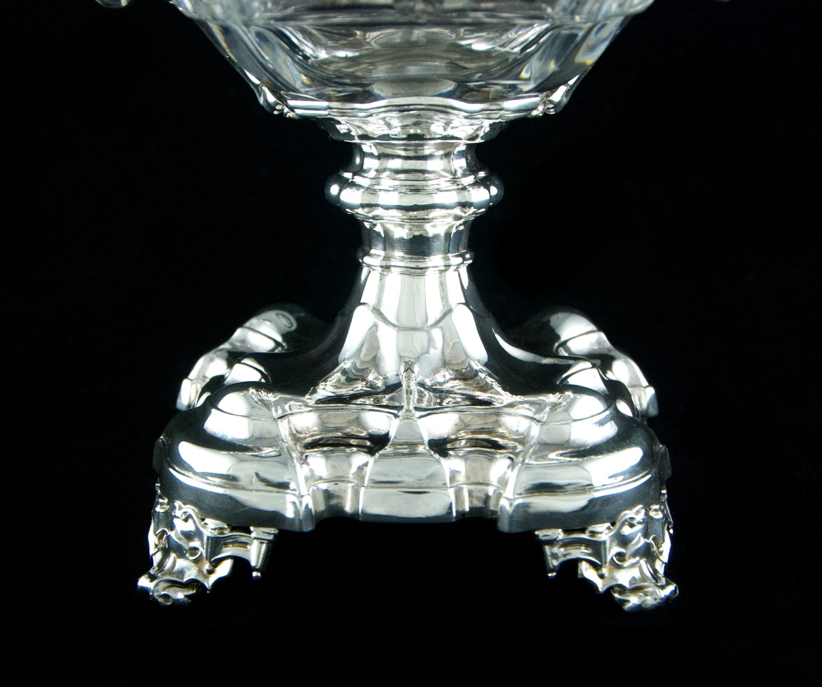 Silver And Crystal Mechanical Sweetmeat Dish With Camellia By Debain, Louis-philippe Period-photo-2
