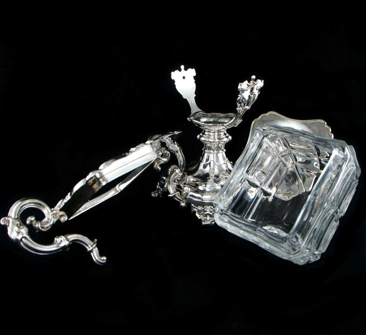 Silver And Crystal Mechanical Sweetmeat Dish With Camellia By Debain, Louis-philippe Period-photo-4