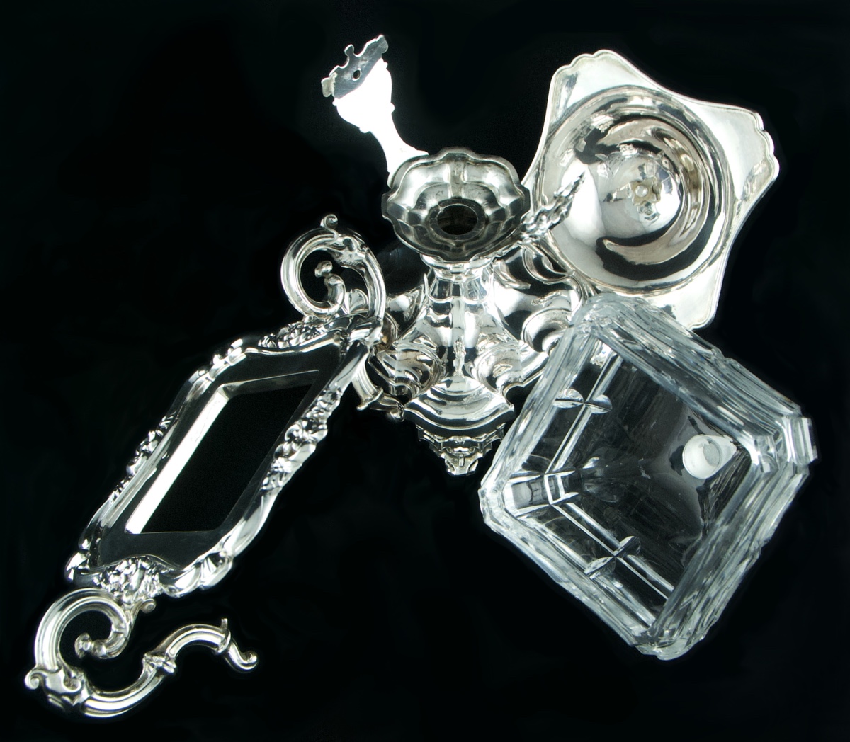 Silver And Crystal Mechanical Sweetmeat Dish With Camellia By Debain, Louis-philippe Period-photo-5