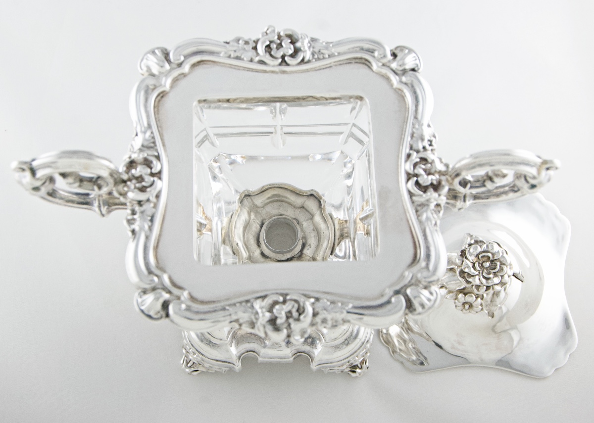 Silver And Crystal Mechanical Sweetmeat Dish With Camellia By Debain, Louis-philippe Period-photo-7