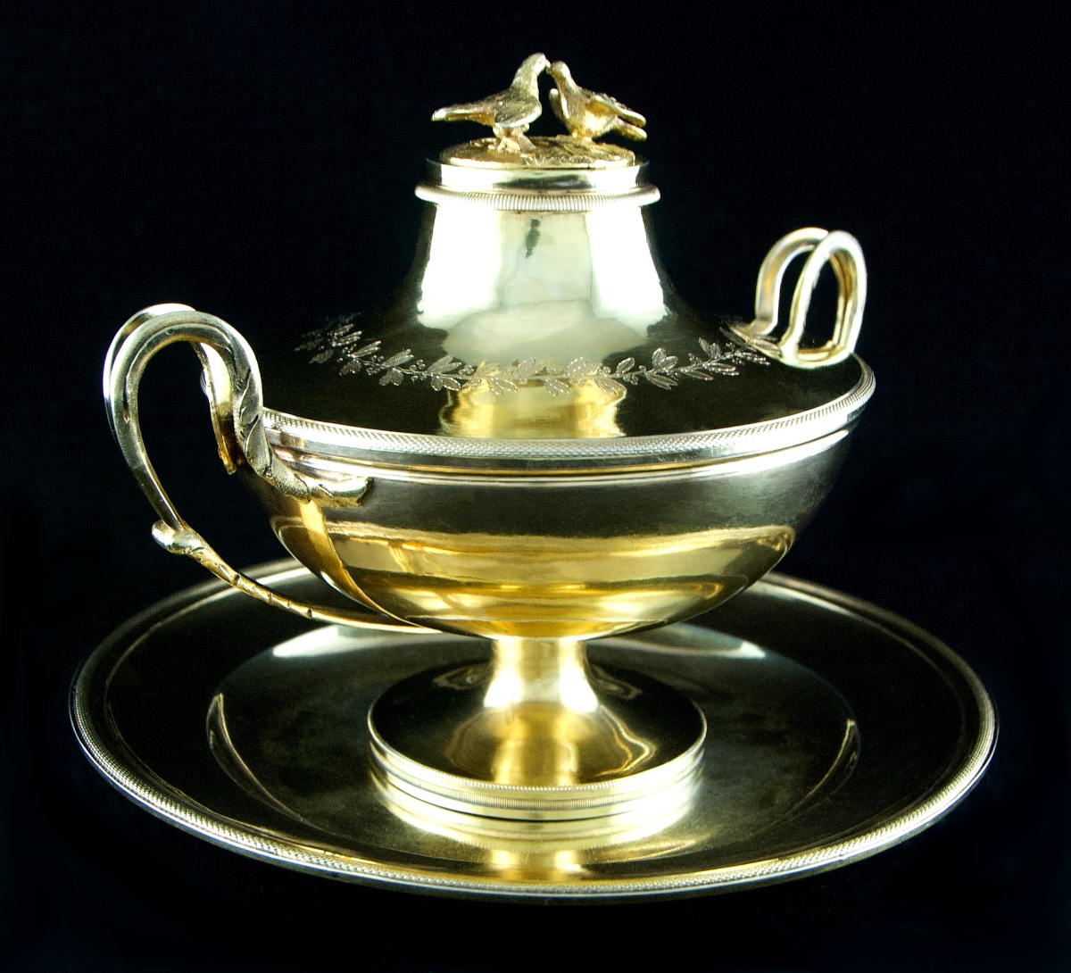 Paris 1798-1809 - Empire Vermeil Bouillon Or Drageoir By L.j. Berger, 1st Rooster Mark-photo-2