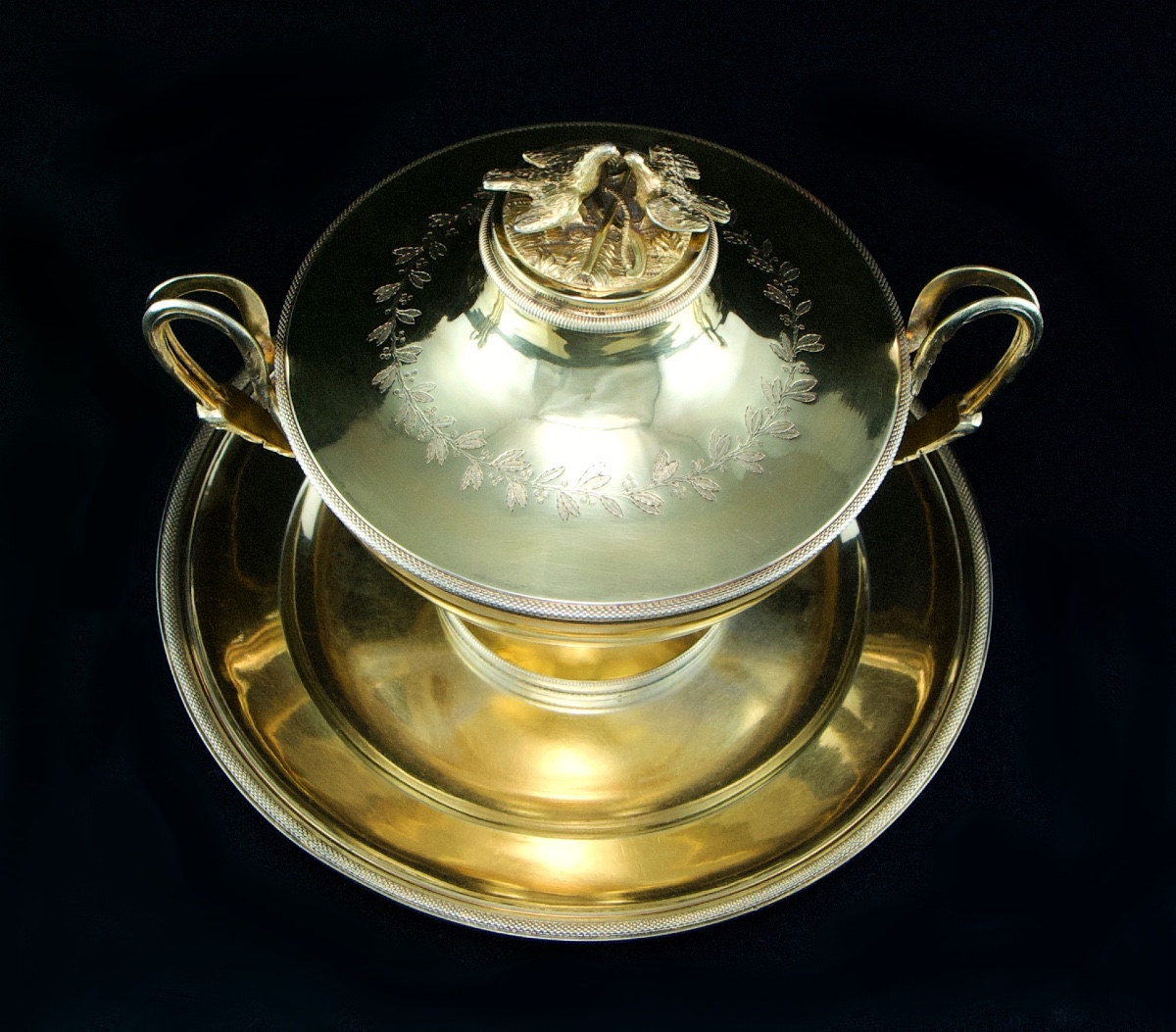 Paris 1798-1809 - Empire Vermeil Bouillon Or Drageoir By L.j. Berger, 1st Rooster Mark-photo-3