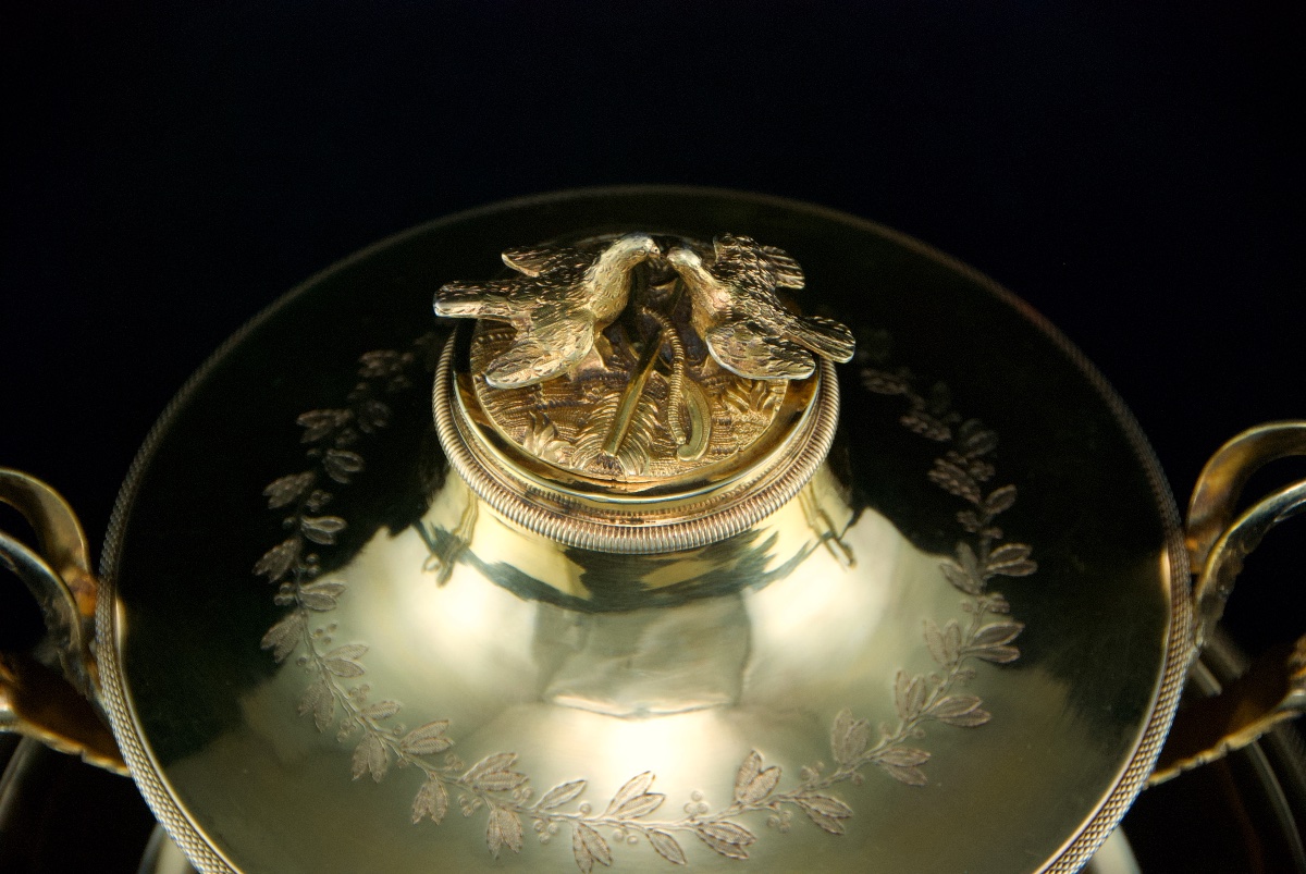 Paris 1798-1809 - Empire Vermeil Bouillon Or Drageoir By L.j. Berger, 1st Rooster Mark-photo-4