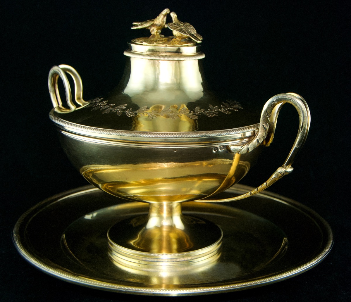 Paris 1798-1809 - Empire Vermeil Bouillon Or Drageoir By L.j. Berger, 1st Rooster Mark-photo-1