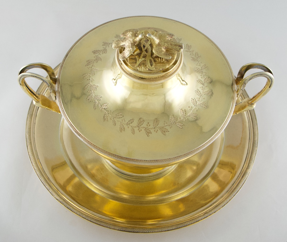 Paris 1798-1809 - Empire Vermeil Bouillon Or Drageoir By L.j. Berger, 1st Rooster Mark-photo-3