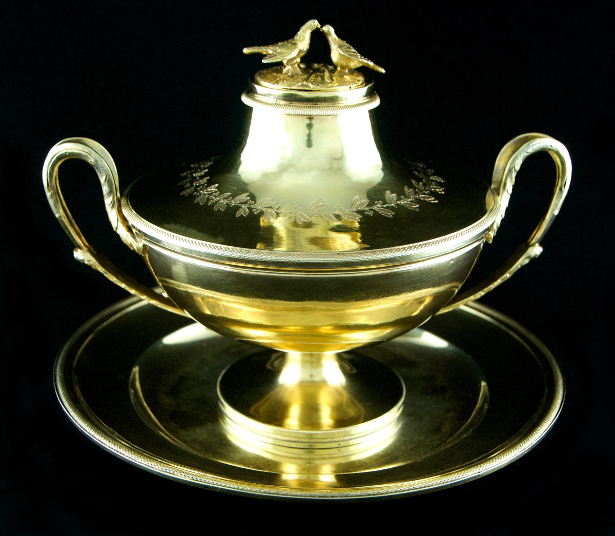 Paris 1798-1809 - Empire Vermeil Bouillon Or Drageoir By L.j. Berger, 1st Rooster Mark