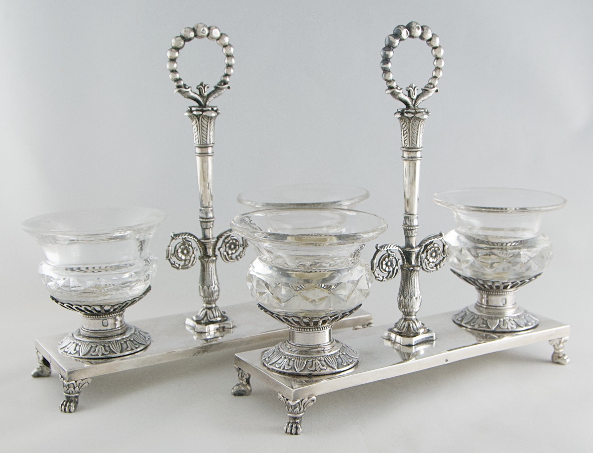 Paris 1819-1838 – Paire de salières doubles en argent massif par Q BASCHELET, poinçon Vieillard-photo-3
