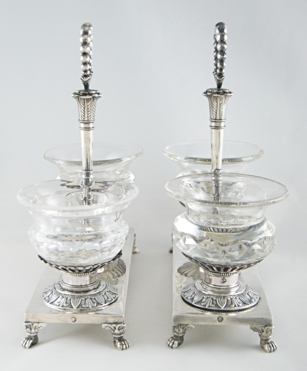 Paris 1819-1838 – Paire de salières doubles en argent massif par Q BASCHELET, poinçon Vieillard-photo-4