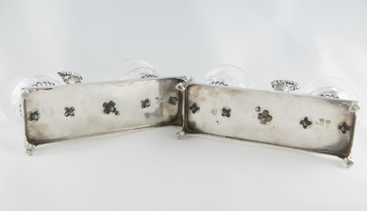 Paris 1819-1838 – Paire de salières doubles en argent massif par Q BASCHELET, poinçon Vieillard-photo-2