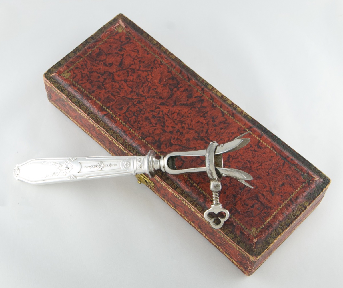 Manche à gigot de style Louis XVI en argent massif et acier par Ernest BANQUIER-photo-1