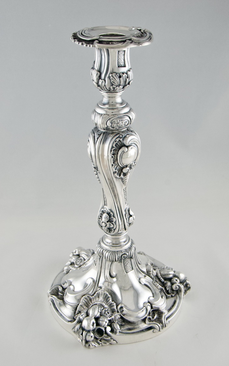 Pair Of Solid Silver Rocaille Candlesticks By P.-f.-a. Turquet, Paris, 1844–1855-photo-2