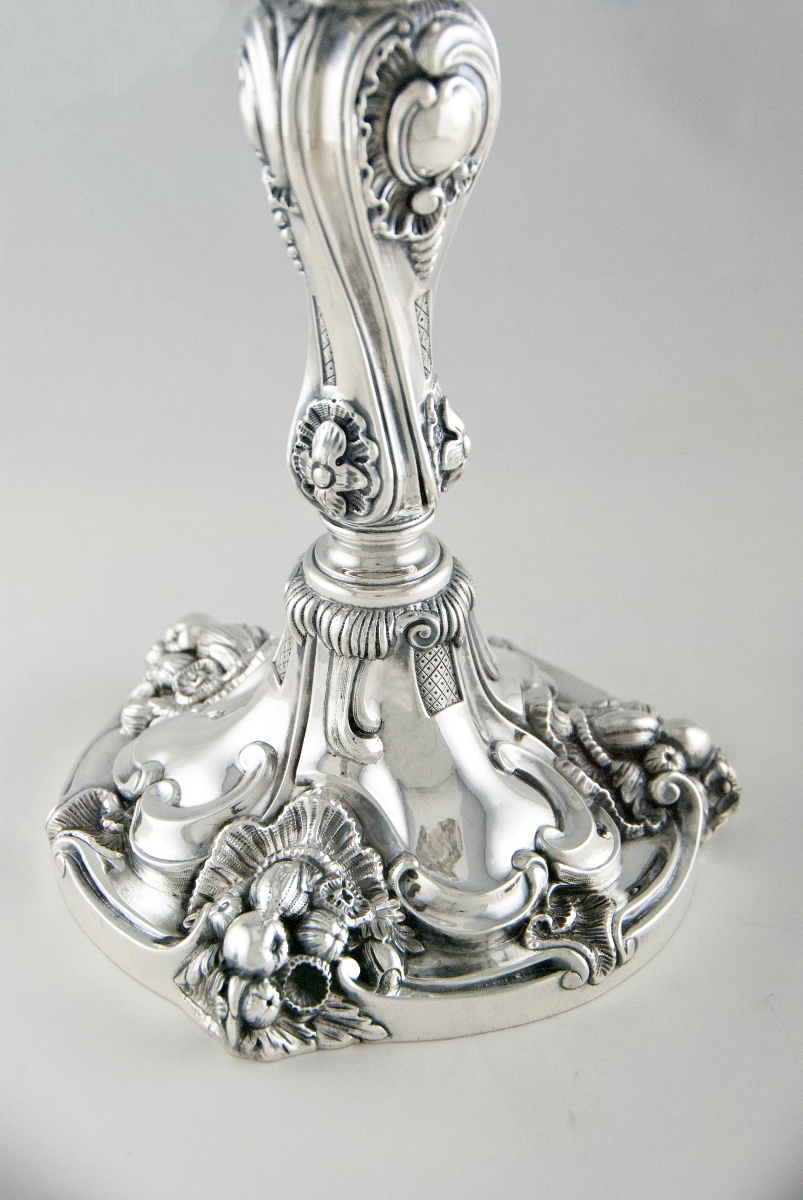 Pair Of Solid Silver Rocaille Candlesticks By P.-f.-a. Turquet, Paris, 1844–1855-photo-3