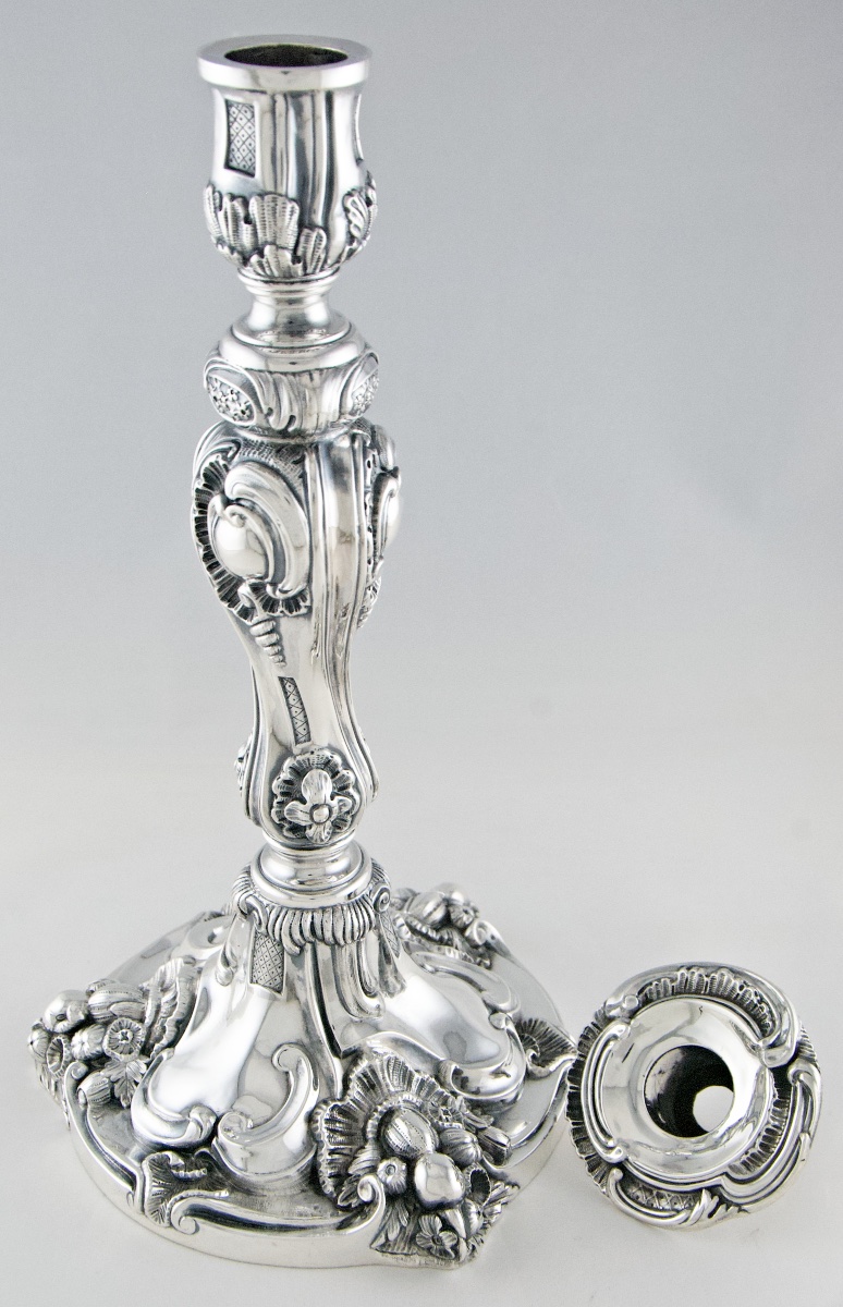 Pair Of Solid Silver Rocaille Candlesticks By P.-f.-a. Turquet, Paris, 1844–1855-photo-4