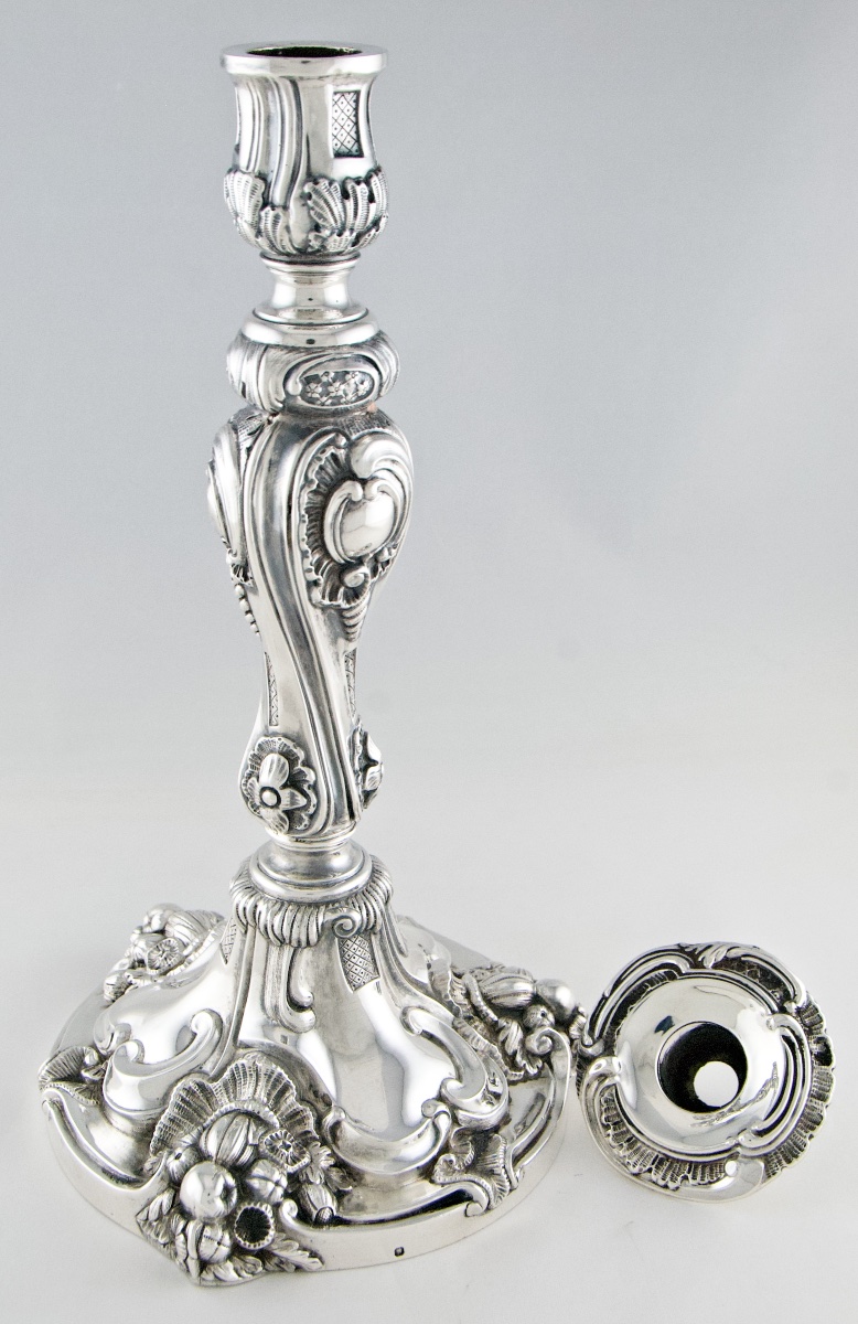 Pair Of Solid Silver Rocaille Candlesticks By P.-f.-a. Turquet, Paris, 1844–1855-photo-1