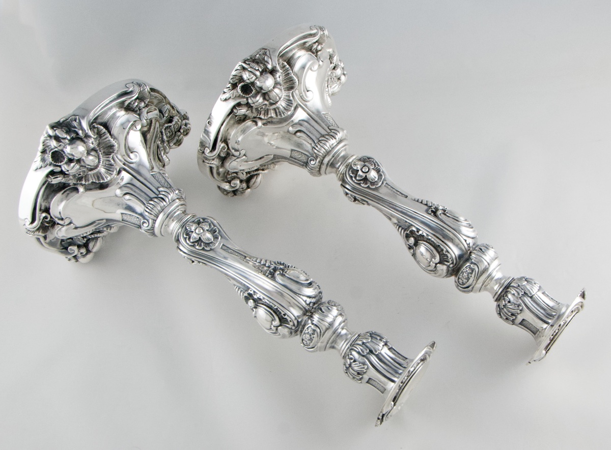 Pair Of Solid Silver Rocaille Candlesticks By P.-f.-a. Turquet, Paris, 1844–1855-photo-2