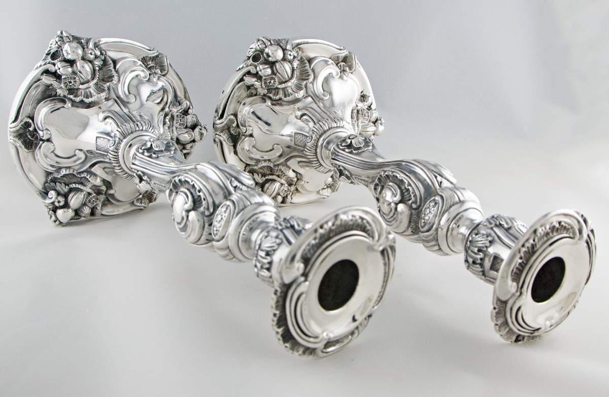 Pair Of Solid Silver Rocaille Candlesticks By P.-f.-a. Turquet, Paris, 1844–1855-photo-3