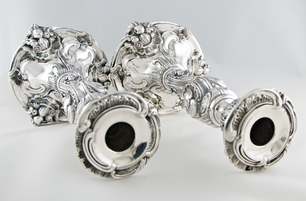 Pair Of Solid Silver Rocaille Candlesticks By P.-f.-a. Turquet, Paris, 1844–1855-photo-4