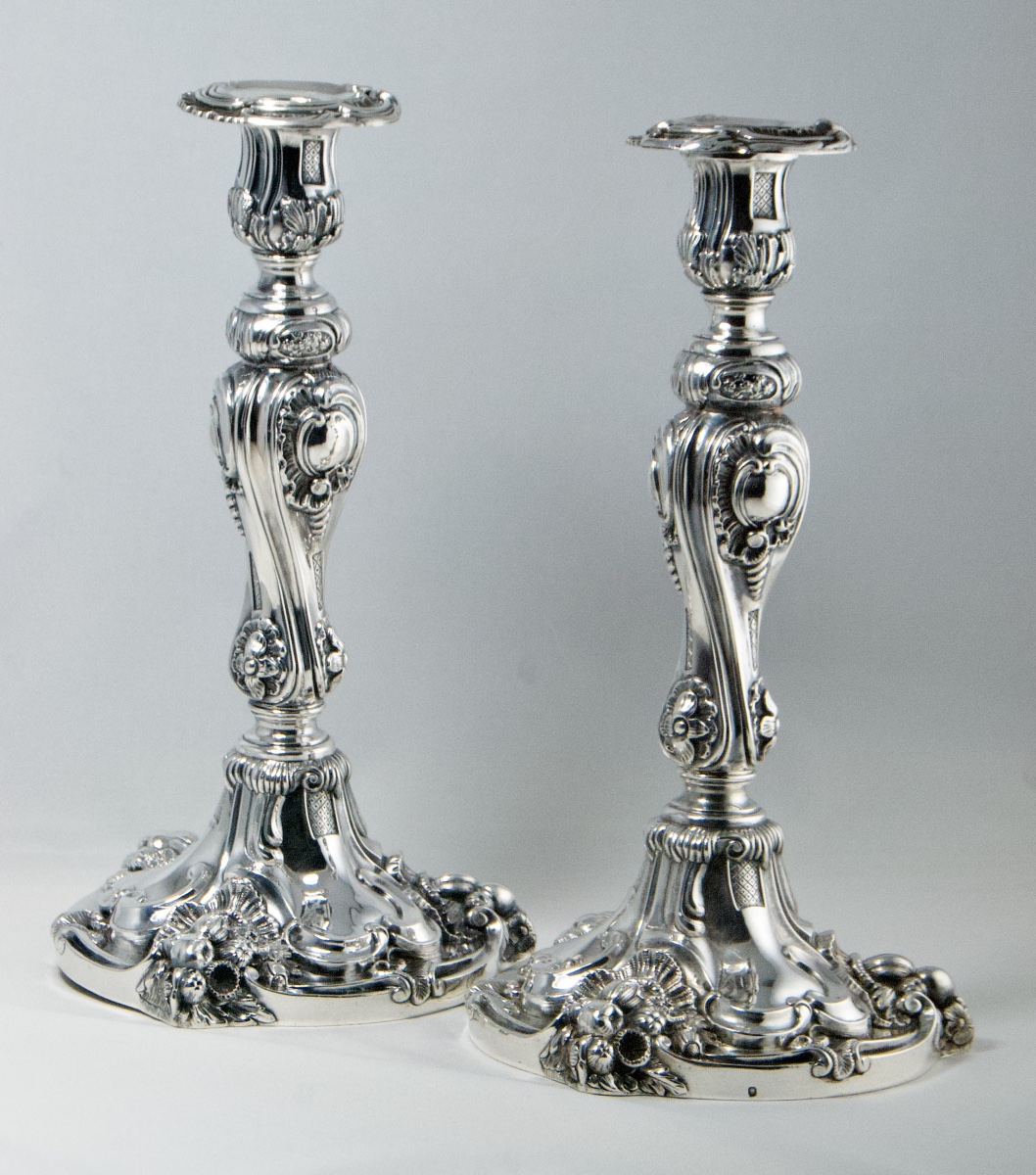 Pair Of Solid Silver Rocaille Candlesticks By P.-f.-a. Turquet, Paris, 1844–1855