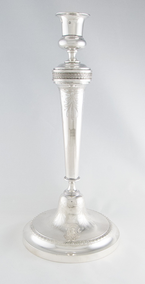 Consulate-empire Silver Candlestick By Ah Dubois, Paris 1798-1809, Armorial-photo-3