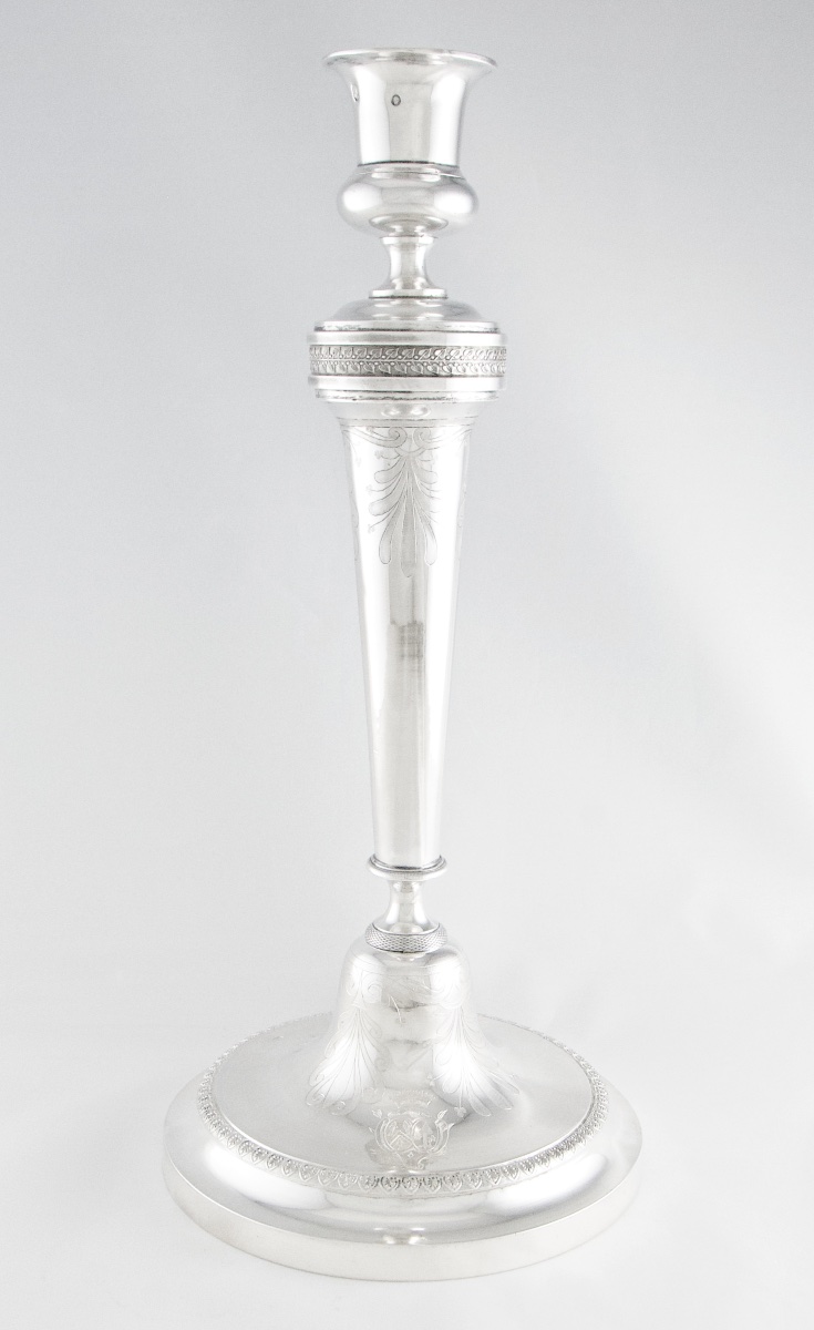 Consulate-empire Silver Candlestick By Ah Dubois, Paris 1798-1809, Armorial