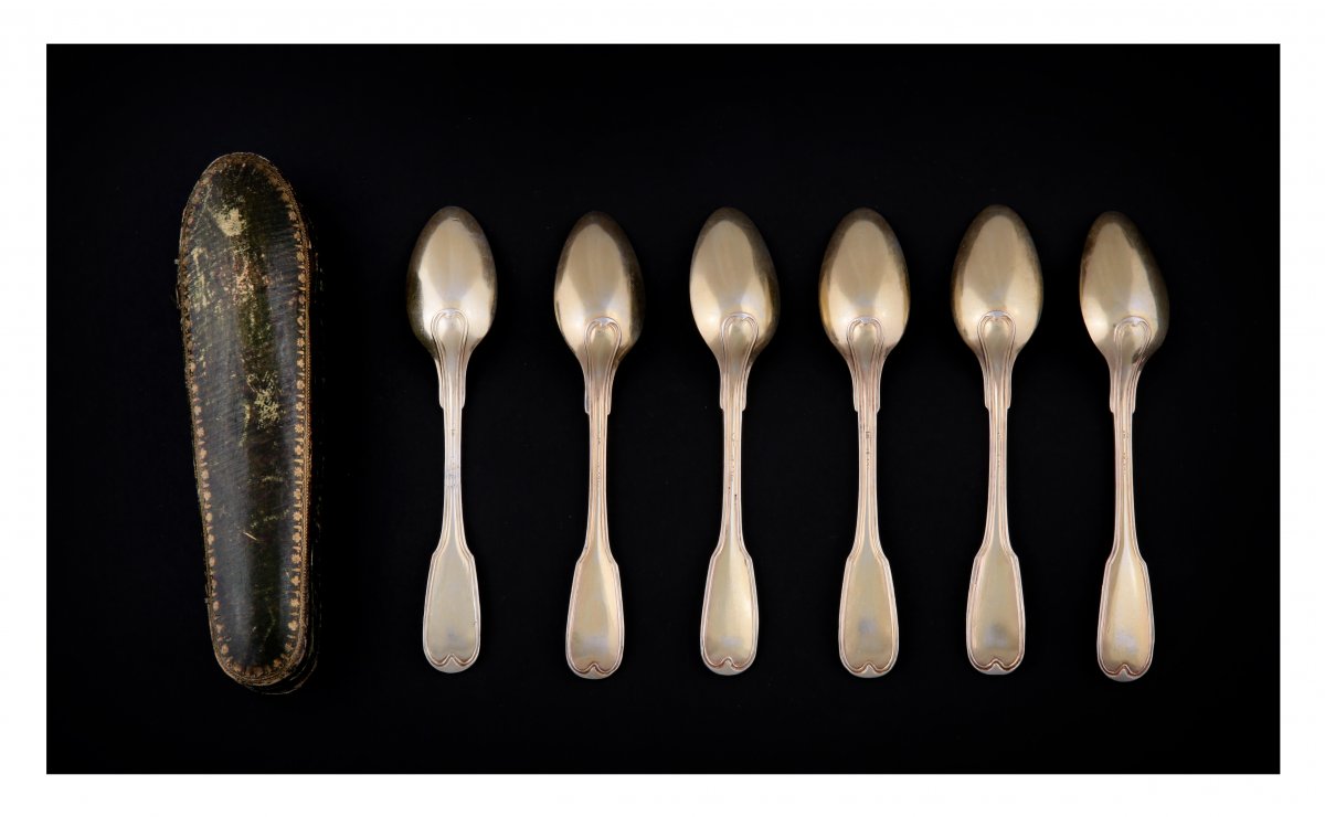 Series Of Six Golden Silver Spoons (vermeil), Strasbourg, 1780-1784, By Fd Imlin-photo-2