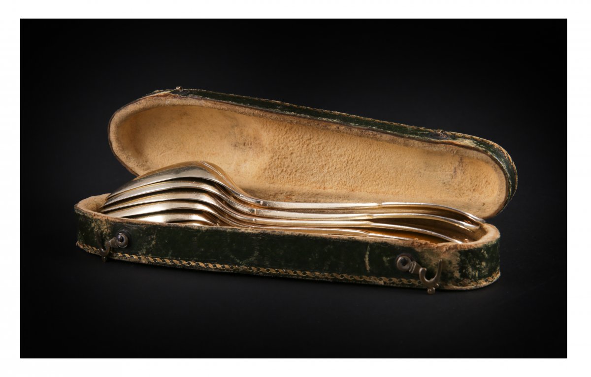 Series Of Six Golden Silver Spoons (vermeil), Strasbourg, 1780-1784, By Fd Imlin-photo-4