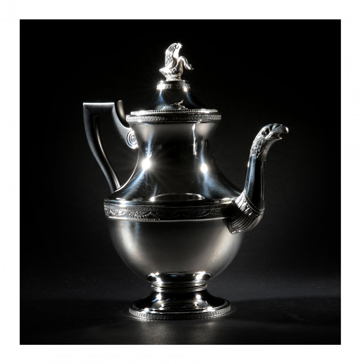 Swan Tee Or Coffee Pot, Empire Style,  By Master Silversmith Charles Forgelot-photo-4