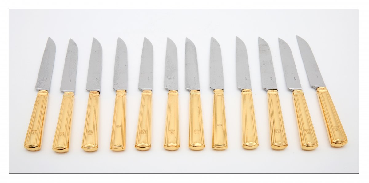 HÉnin, Twelve Cheese Knives, Paris 1872-1875, Arms Of Marquis De Villoutreys De Brignac-photo-2