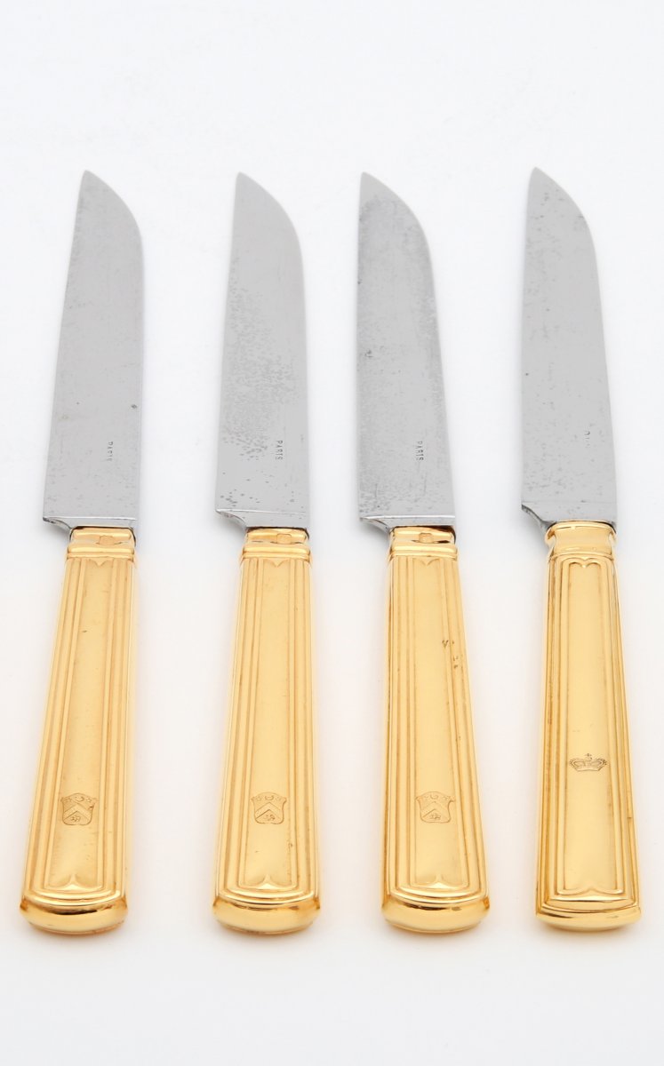 HÉnin, Twelve Cheese Knives, Paris 1872-1875, Arms Of Marquis De Villoutreys De Brignac-photo-3