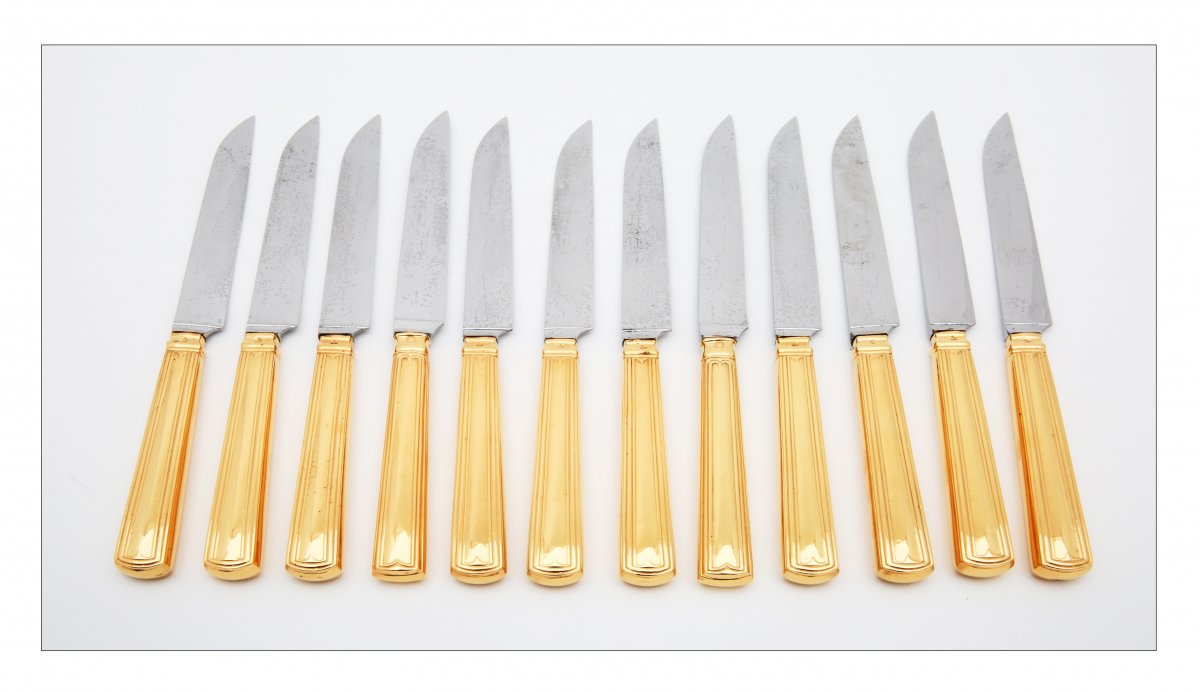 HÉnin, Twelve Cheese Knives, Paris 1872-1875, Arms Of Marquis De Villoutreys De Brignac-photo-1