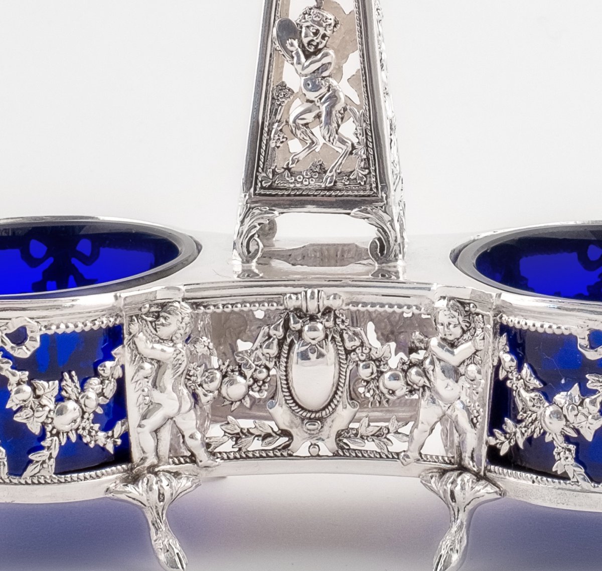 Double Salt Cellar With Obelisk By L. Lapar, Paris, Saltcellar In Solid Silver And Crystal-photo-4