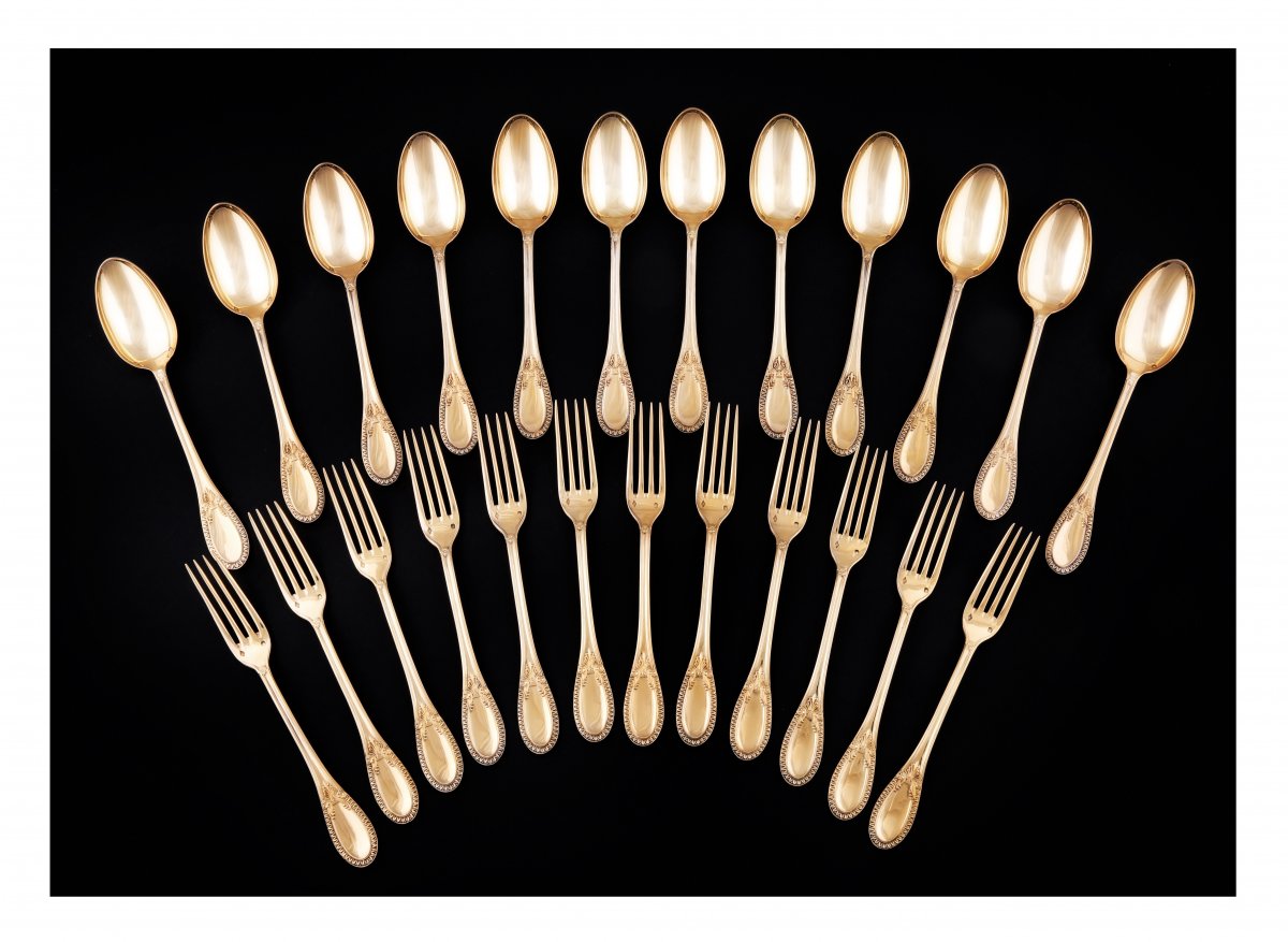 HÉnin & Cie, Set Of Twelve Silver-gilt Dessert Cutlery-photo-3