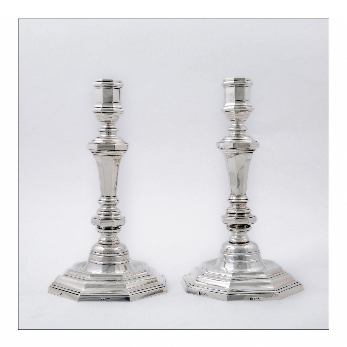 Pair Of Solid Silver Candelabra Convertible Into Candlesticks By É. Roger, Vischer Family Arms-photo-3