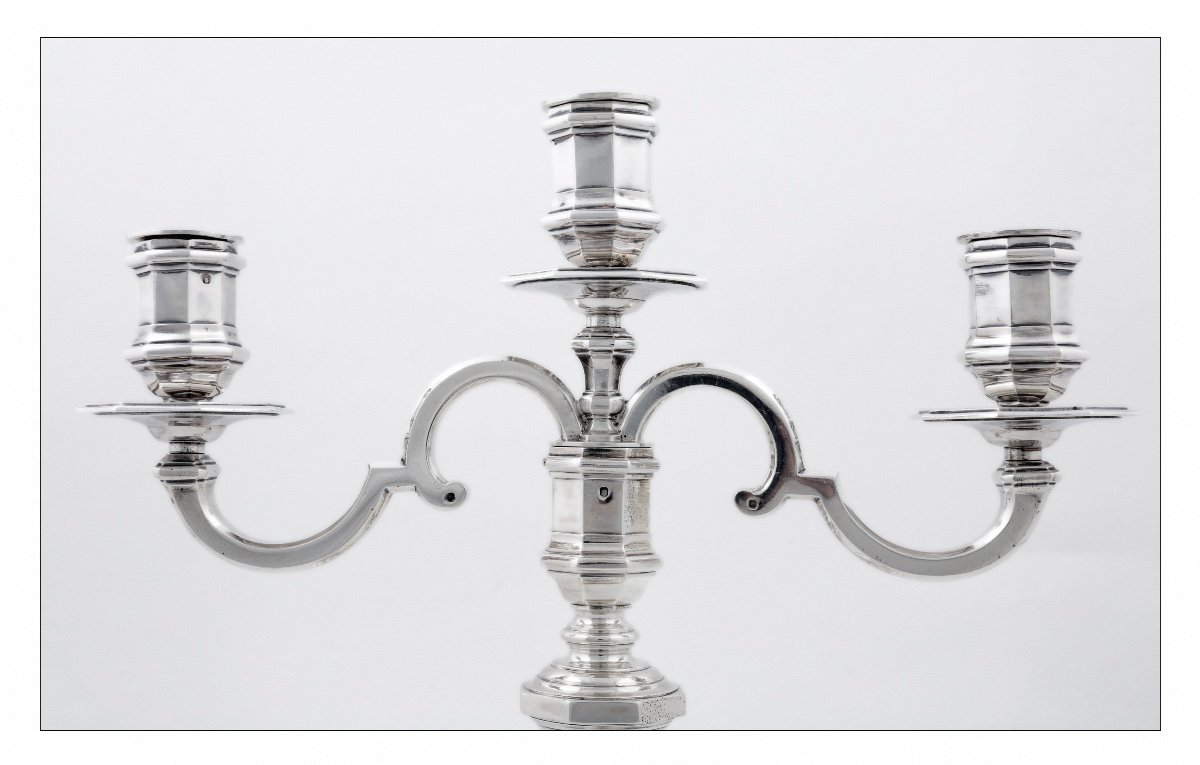 Pair Of Solid Silver Candelabra Convertible Into Candlesticks By É. Roger, Vischer Family Arms-photo-5
