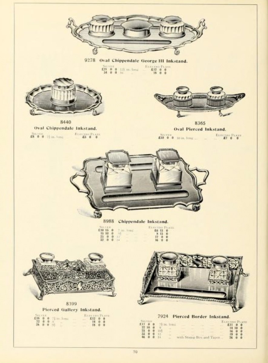 Birmingham 1911, Solid Silver And Crystal Inkstand By Barker Brothers, Georges V Period-photo-3