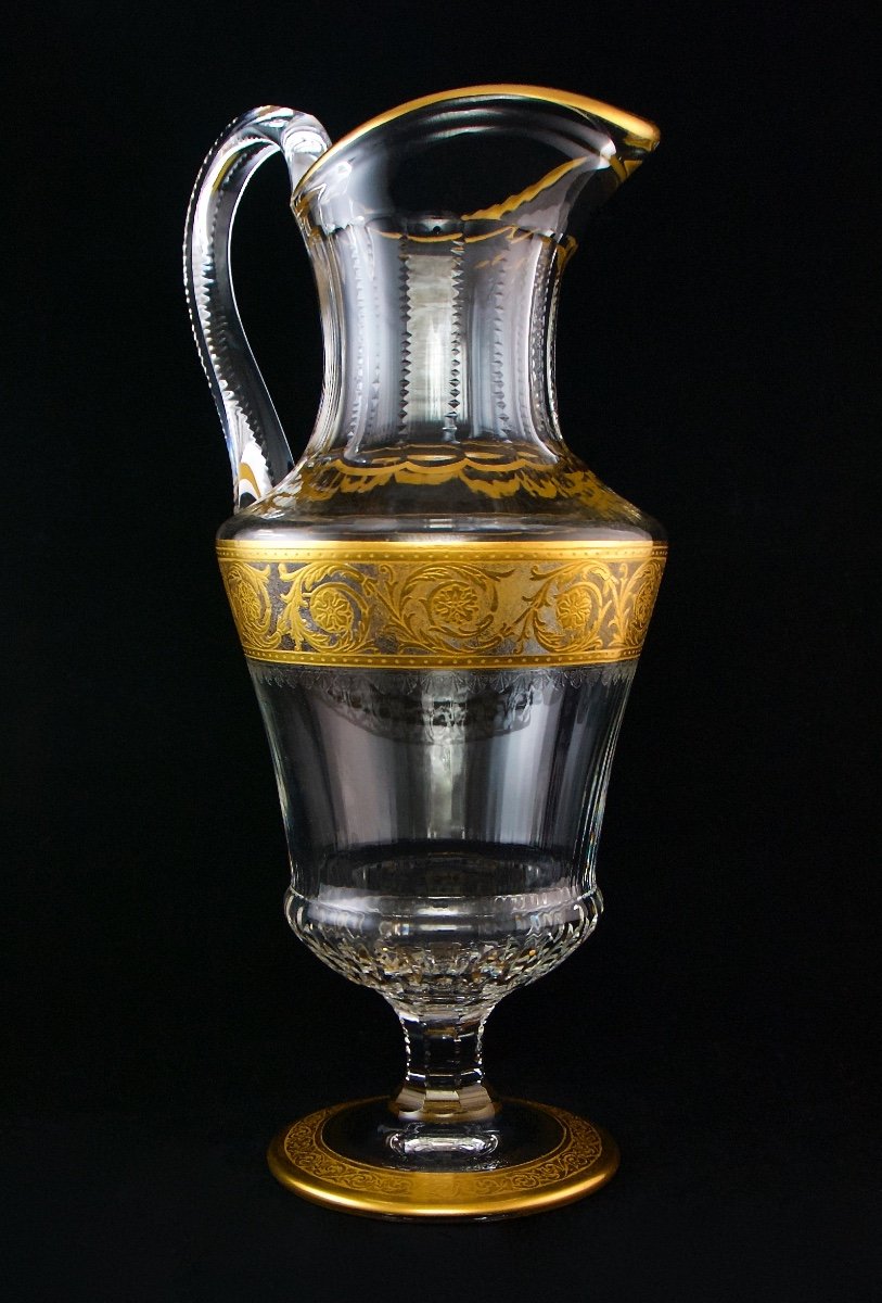 SAINT-LOUIS - Carafe broc à eau en cristal au plomb rehaussé d'or, modèle Thistle-photo-2
