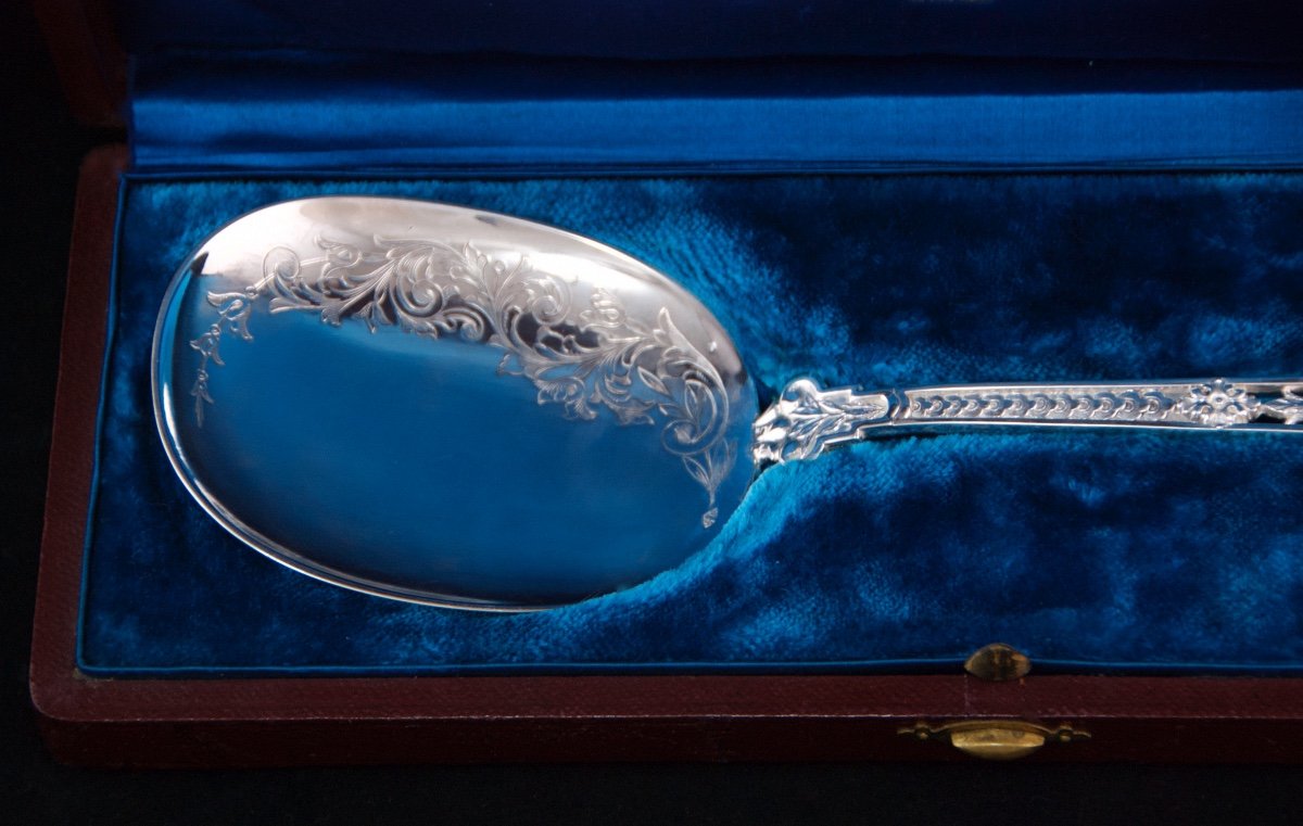 Grandvigne - Shovel Or Serving Spoon In Solid Silver With Neo-renaissance Decoration, Paris 19th Century.-photo-3