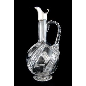 Baccarat - Carafe Ewer In Cut Crystal Mounted In Solid Silver