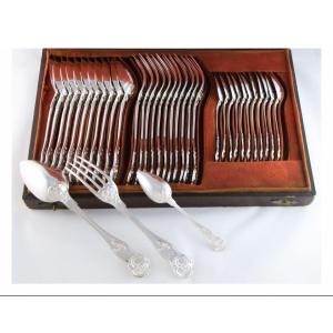 Queillé And Béguin For Odiot - Sterling Silver Cutlery Set For 12, Paris Circa 1847