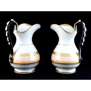 Pair Of Antique Style Porcelain Ewers Jug By Carl Thielsch, Altwasser, C. 1860