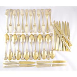 Puiforcat - Solid Silver Vermeil Cutlery Set For 12 Persons, Paris 19th Century