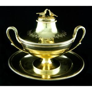 Paris 1798-1809 – Bouillon ou drageoir Empire en vermeil par L.J. BERGER, 1er coq