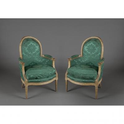 Pair Of Bergeres Louis XVI Stamped Ndlps For Nicolas-pierre Delaporte