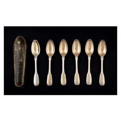 Series Of Six Golden Silver Spoons (vermeil), Strasbourg, 1780-1784, By Fd Imlin