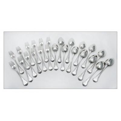 HÉnin, Twelve Forks And Twelve Spoons In Solid Silver By HÉnin Frères (1865-1872)