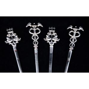 Paris 1838-1842, Set Of 4 Sterling Silver Pick Skewers (