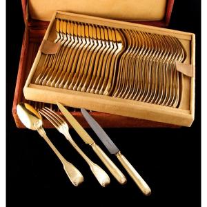 Georges Fouquet - Lapar – Solid Silver Vermeil Cutlery Set For 18 Persons, Paris