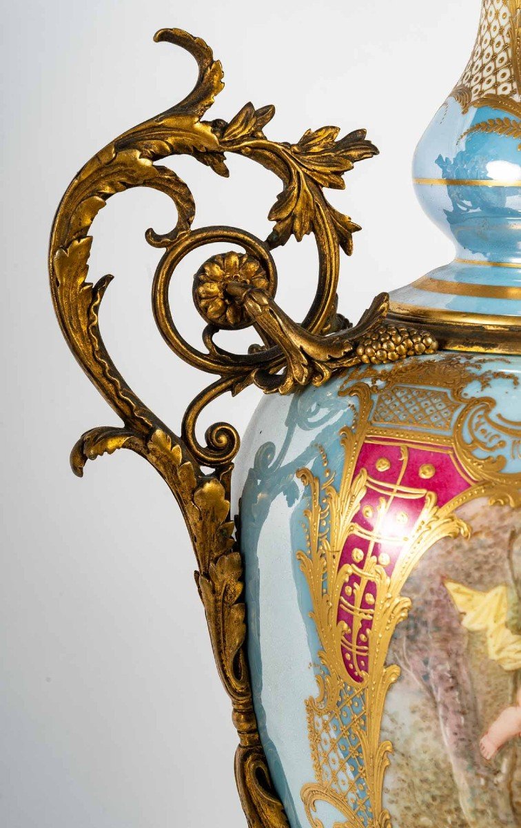 Très Importants Paire De Vases En Porcelaine De Sèvres Turquoise Brillant, Signé.-photo-5