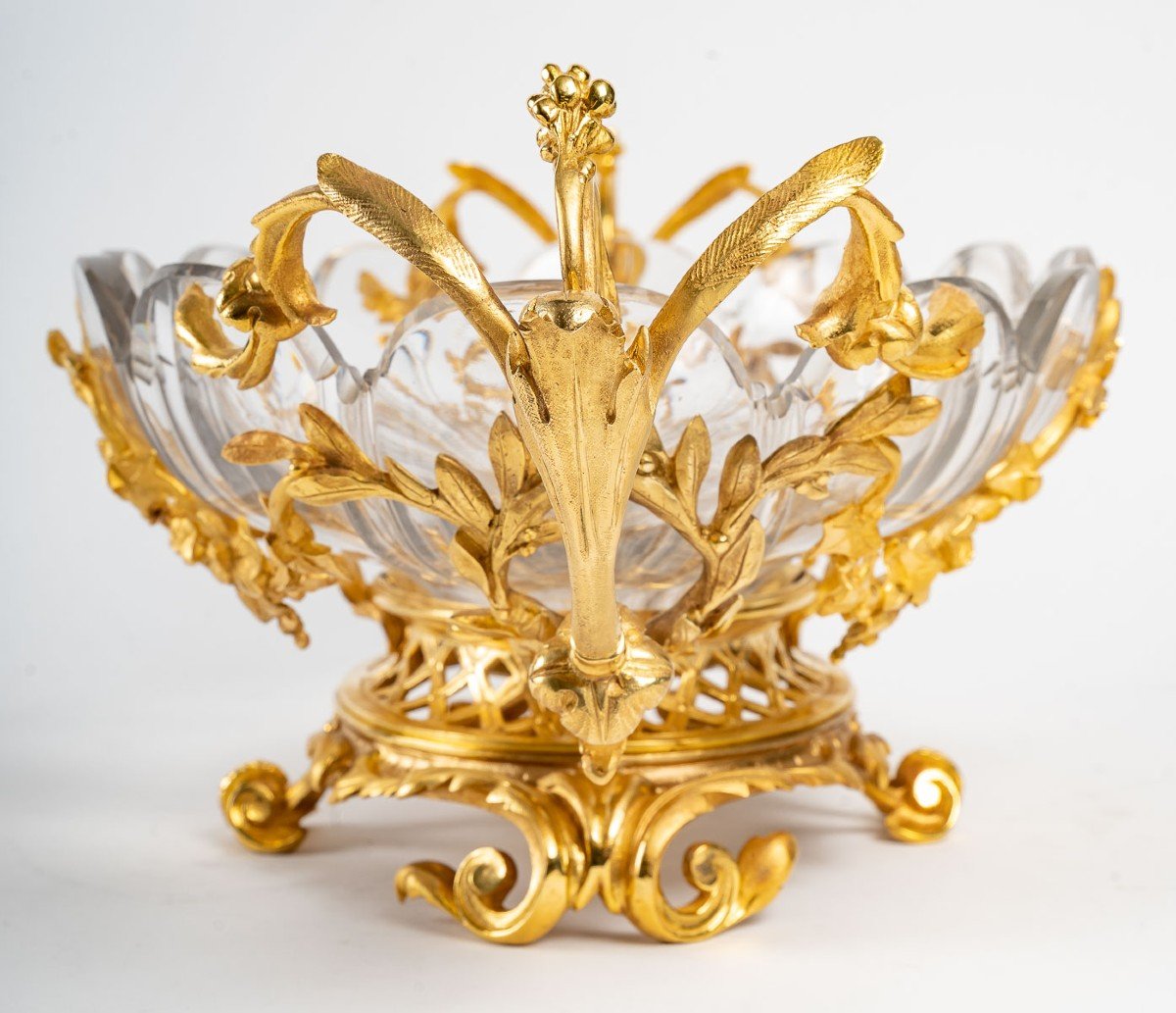 Magnifique Coupe En Cristal De Baccarat Et Bronze Doré, Parfait état-photo-4