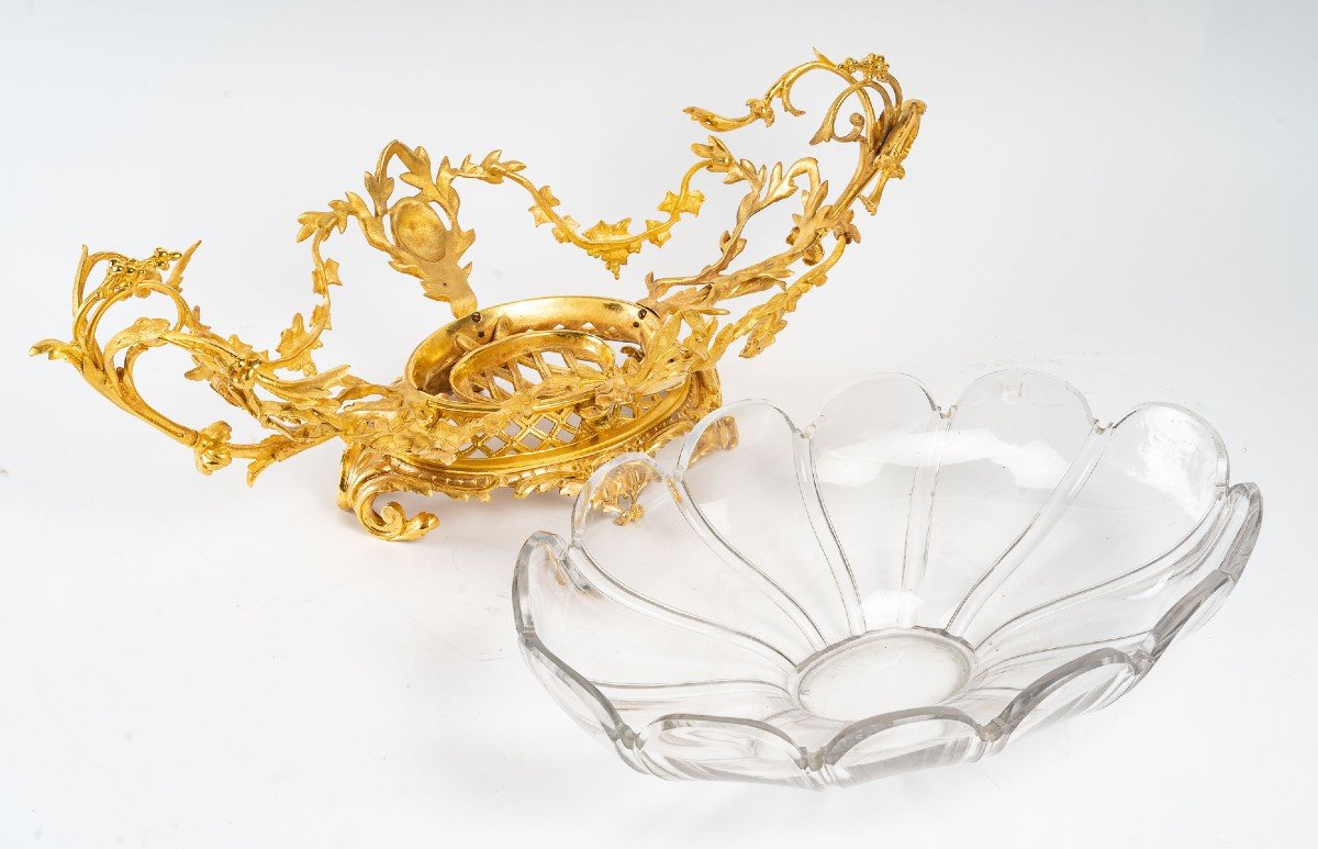 Magnifique Coupe En Cristal De Baccarat Et Bronze Doré, Parfait état-photo-2